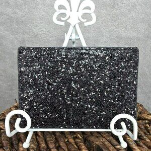 Kate Spade Card Case Holder Greta Court Graham Sparkling Black Glitter Slim Mini